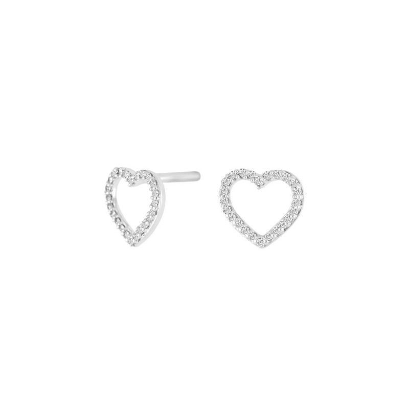 Billede af 14 kt. hvidguld ørestikker hjerte m. diamanter